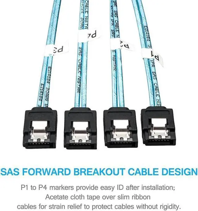 Alt view image 3 of 5 - WRIARICH 3.3ft SFF-8087 Mini SAS to 4 Forward SATA Breakout Cable, Internal Mini SAS Controller to Quad SATA Backplane Splitter Cord