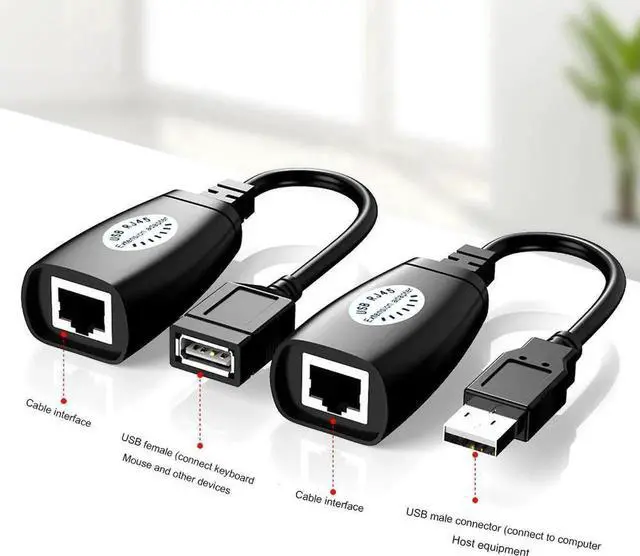 Alt view image 2 of 5 - WRIARICH USB 2.0 to RJ45 LAN Extender Adapter, USB Signal Over Cat5/Cat5e/Cat6 Ethernet Cable Extension Cord for Remote USB Device Transmission