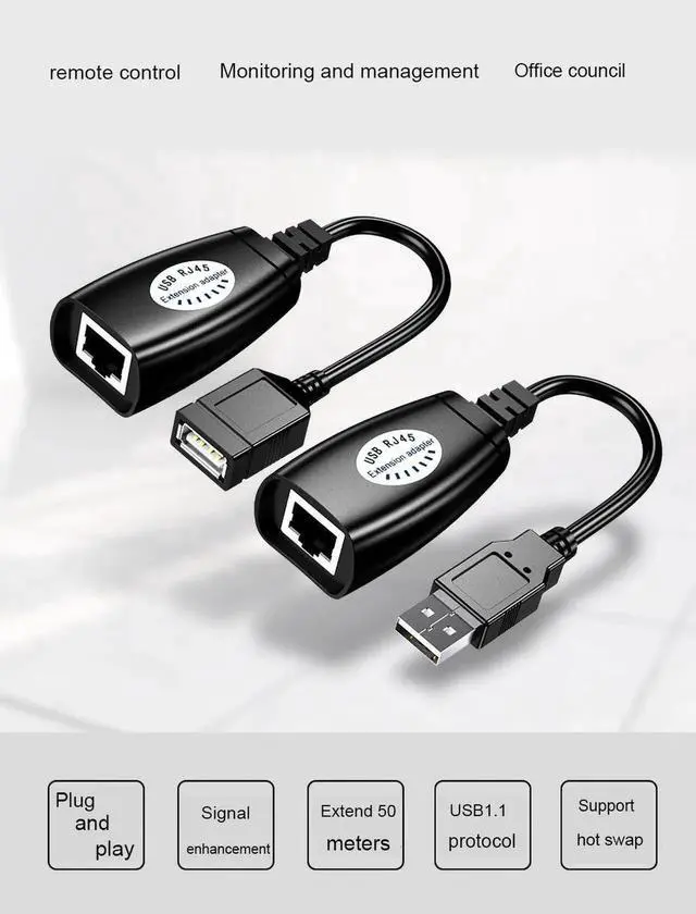 Alt view image 3 of 5 - WRIARICH USB 2.0 to RJ45 LAN Extender Adapter, USB Signal Over Cat5/Cat5e/Cat6 Ethernet Cable Extension Cord for Remote USB Device Transmission