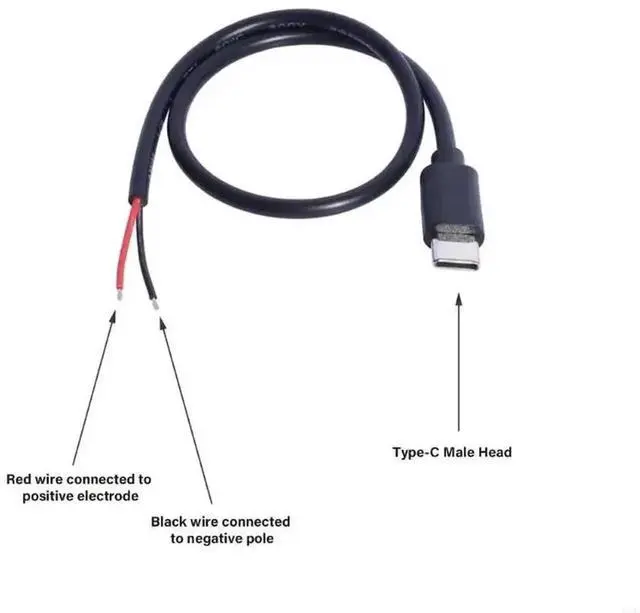 Alt view image 3 of 3 - WRIARICH USB C Male to 2Pin Bare Wire Power Cable, 5V 2A DIY Pigtail Cord for LED Lights