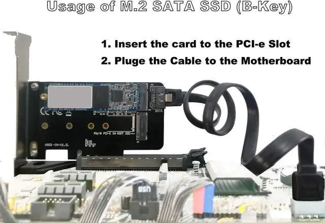 Alt view image 5 of 6 - WRIARICH PCIe 4.0 x4 Dual M.2 Adapter Card, Supports 1×M-Key NVMe SSD + 1×B/B+M-Key SATA SSD, Compatible with 2230/2242/2260/2280 NGFF Drives, Comes with SATA 3.0 Cable