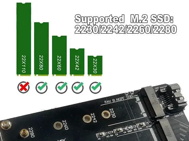 Alt view image 4 of 6 - WRIARICH PCIe 4.0 x4 Dual M.2 Adapter Card, Supports 1×M-Key NVMe SSD + 1×B/B+M-Key SATA SSD, Compatible with 2230/2242/2260/2280 NGFF Drives, Comes with SATA 3.0 Cable