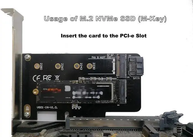 Alt view image 3 of 6 - WRIARICH PCIe 4.0 x4 Dual M.2 Adapter Card, Supports 1×M-Key NVMe SSD + 1×B/B+M-Key SATA SSD, Compatible with 2230/2242/2260/2280 NGFF Drives, Comes with SATA 3.0 Cable