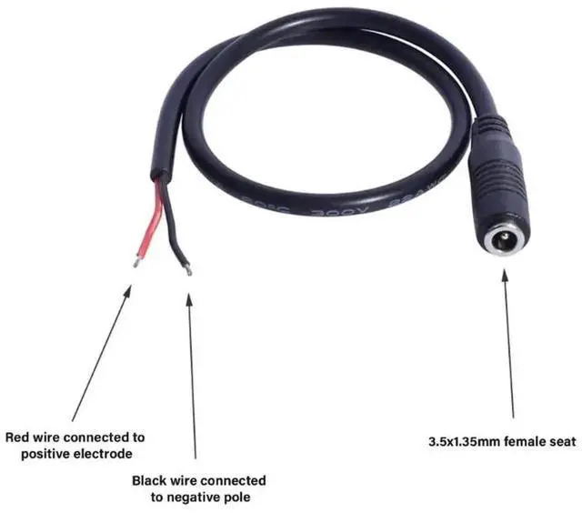 Alt view image 3 of 3 - WRIARICH DC 3.5×1.35mm Female Jack Pigtail Power Cable, Bare Wire End DC Charging Cord for CCTV Cameras & LED Light Strips