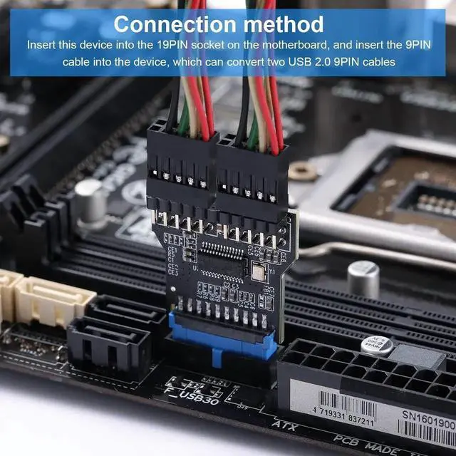 Alt view image 6 of 7 - WRIARICH USB3.0 19Pin to Dual USB2.0 9Pin Front Panel Header Adapter Card, Mainboard 19PIN to Double 9PIN Internal Expansion Converter