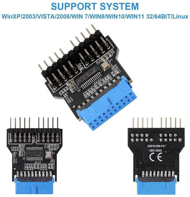 Alt view image 7 of 7 - WRIARICH USB3.0 19Pin to Dual USB2.0 9Pin Front Panel Header Adapter Card, Mainboard 19PIN to Double 9PIN Internal Expansion Converter