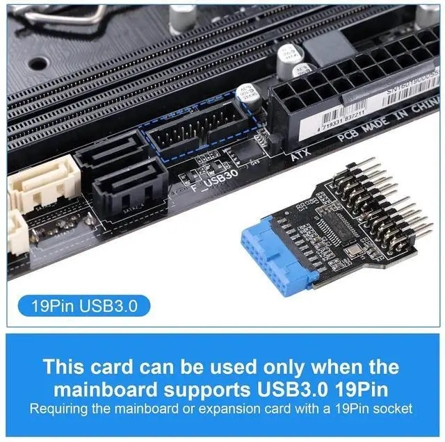 Alt view image 5 of 7 - WRIARICH USB3.0 19Pin to Dual USB2.0 9Pin Front Panel Header Adapter Card, Mainboard 19PIN to Double 9PIN Internal Expansion Converter