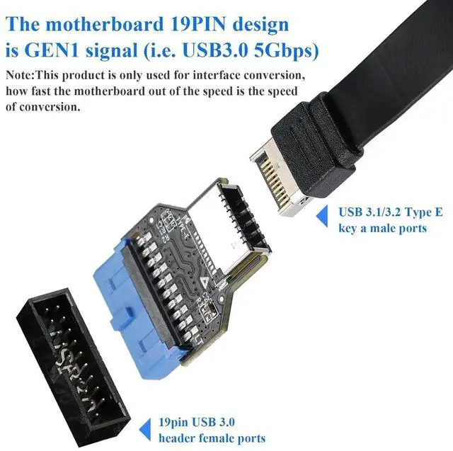 Alt view image 5 of 7 - WRIARICH USB3.0 19Pin Header to Type-E A-Key Front Panel Adapter, Convert Mainboard Header to Chassis Type-C Port