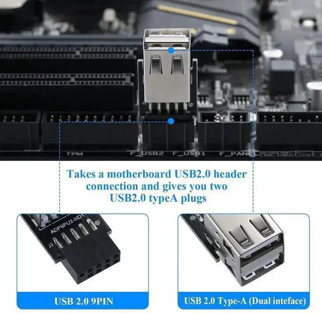 Alt view image 4 of 7 - WRIARICH 9Pin USB 2.0 Header 1 to 2 Port Dual Layer Splitter Adapter for PC Motherboard