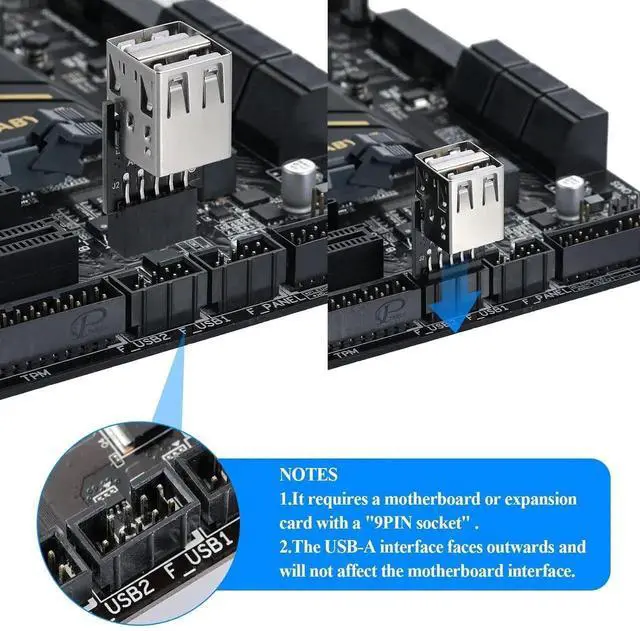 Alt view image 2 of 7 - WRIARICH 9Pin USB 2.0 Header 1 to 2 Port Dual Layer Splitter Adapter for PC Motherboard