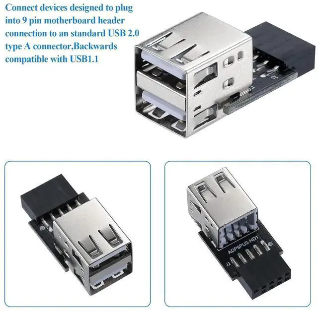 Alt view image 7 of 7 - WRIARICH 9Pin USB 2.0 Header 1 to 2 Port Dual Layer Splitter Adapter for PC Motherboard