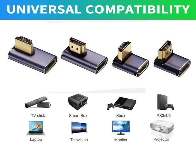 Alt view image 3 of 6 - 4-Pack 90 Degree HDMI 2.1 Right Angle Adapters, Up/Down/Left/Right Multi-Direction Male to Female Extender, 48Gbps Bandwidth Supports 8K@60Hz & 4K@120Hz for Laptops, DVD Players, UHD TVs, Monitors & P