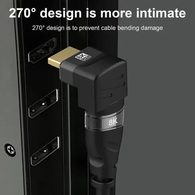 Alt view image 5 of 7 - WRIARICH 2-Pack HDMI 2.1 Right Angle Adapters (90° + 270°), Male to Female Gender Changer Supports 8K@60Hz, 4K@120Hz, HDR & eARC for HDTV, Laptops, PS4, PS5, Xbox
