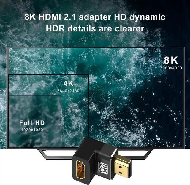 Alt view image 7 of 7 - WRIARICH 2-Pack HDMI 2.1 Right Angle Adapters (90° + 270°), Male to Female Gender Changer Supports 8K@60Hz, 4K@120Hz, HDR & eARC for HDTV, Laptops, PS4, PS5, Xbox