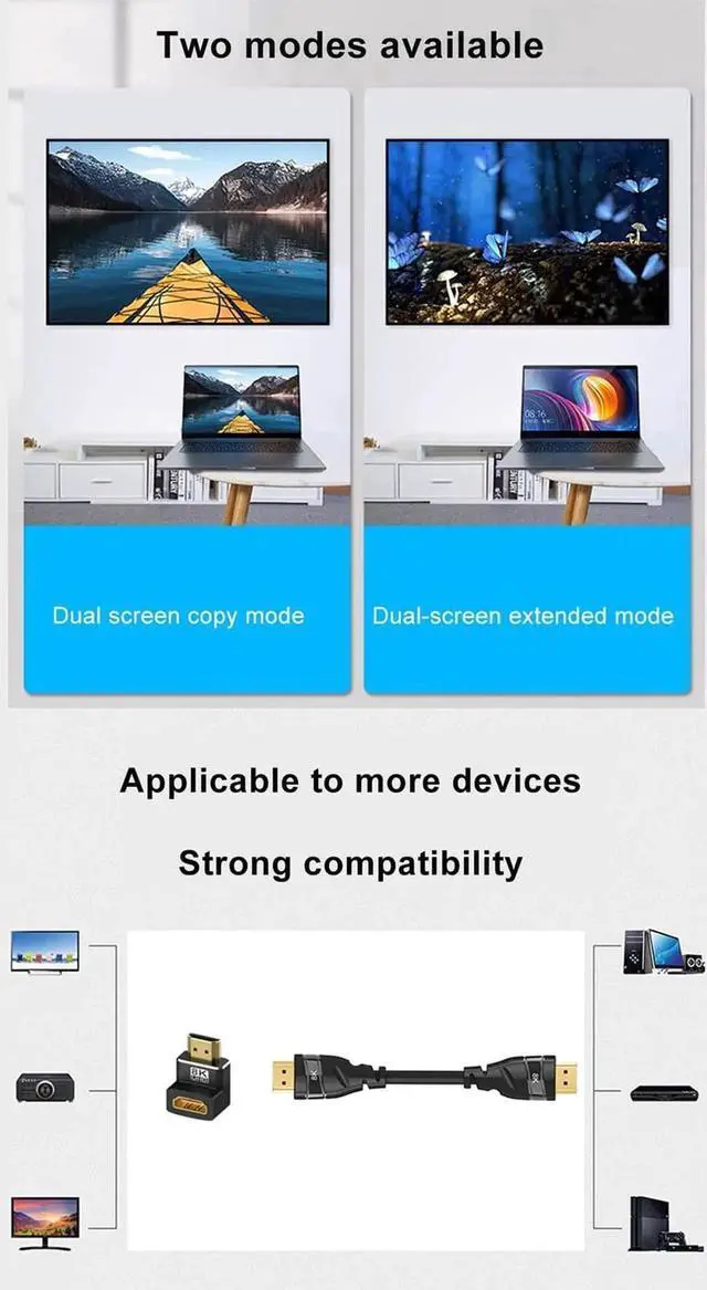 Alt view image 6 of 7 - WRIARICH 2-Pack HDMI 2.1 Right Angle Adapters (90° + 270°), Male to Female Gender Changer Supports 8K@60Hz, 4K@120Hz, HDR & eARC for HDTV, Laptops, PS4, PS5, Xbox