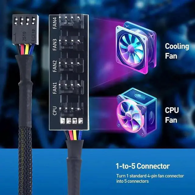 Alt view image 3 of 7 - WRIARICH 1-to-5 PWM Fan Hub Splitter with 16 Inch Extension Cable, PC Case Cooling Fan Connector Adapter