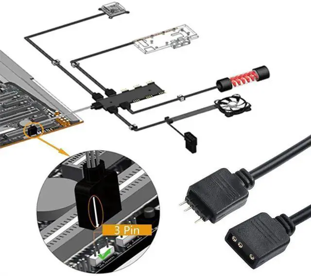 Alt view image 2 of 6 - WRIARICH 5V 3Pin ARGB 1 to 4 Splitter Cable, Addressable RGB Hub Extension Cord for PC Case Fans & CPU Coolers
