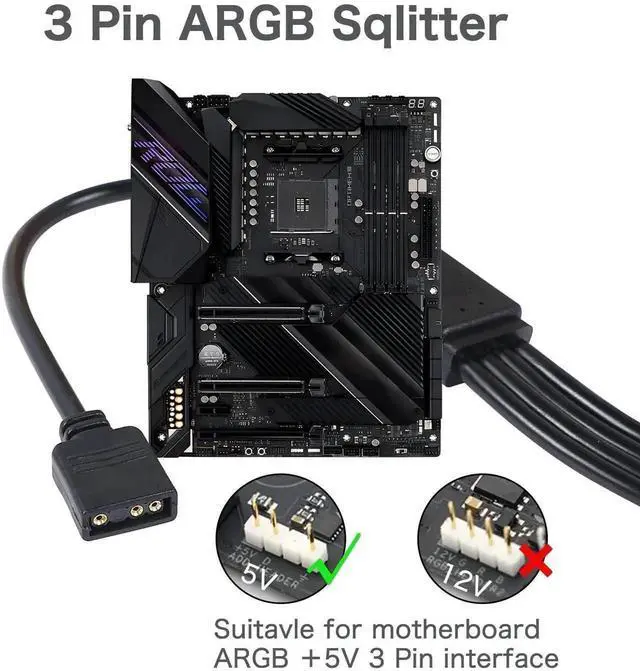 Alt view image 3 of 6 - WRIARICH 5V 3Pin ARGB 1 to 4 Splitter Cable, Addressable RGB Hub Extension Cord for PC Case Fans & CPU Coolers
