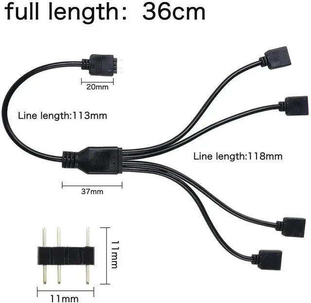 Alt view image 6 of 6 - WRIARICH 5V 3Pin ARGB 1 to 4 Splitter Cable, Addressable RGB Hub Extension Cord for PC Case Fans & CPU Coolers