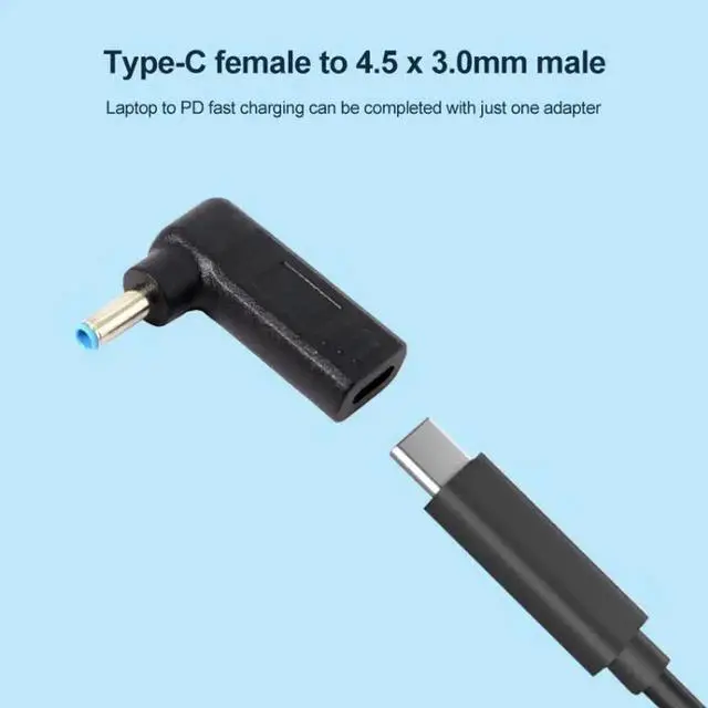 Alt view image 6 of 6 - WRIARICH Black 90 Degree Elbow USB-C Female to DC 4.5mm×3.0mm Male Barrel Plug Adapter, Type-C to Blue Tip DC Power Converter Connector