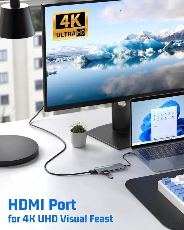 Alt view image 5 of 7 - 6-in-1 USB C Multiport Hub Adapter, 4K HDMI Output, 100W PD Charging, USB3.0, USB2.0, SD & TF Card Reader, Portable Type-C Splitter Compatible with MacBook Air/Pro M1/M2, Surface Go & All USB-C Laptop