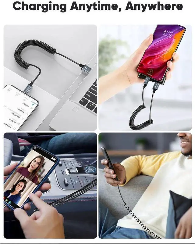 Alt view image 2 of 7 - WRIARICH Coiled USB A to USB-C Charging & Data Cable | Car-Use Cord for CarPlay & Android Auto, Compatible with iPhone 15/16, Samsung S24/S23, Pixel & Tablets