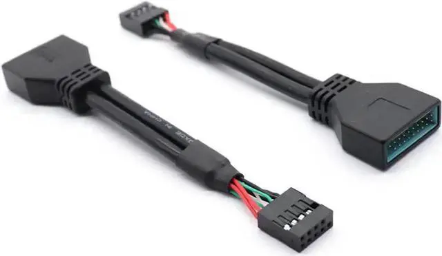 Alt view image 2 of 3 - WRIARICH 2PC Black Mainboard Adapter Cable | USB2.0 9Pin Female to USB3.0 20Pin Male Internal Header Converter