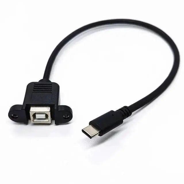 Main image of WRIARICH 0.3m USB 2.0 Type-B Female to USB 3.1 Type-C Male Cable, Panel Mount Cord with Screw Holes for Printer & PC Case