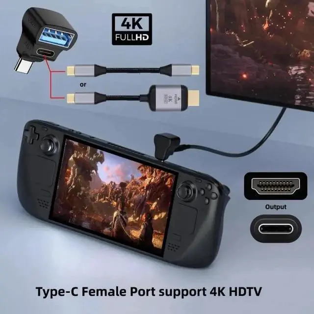Alt view image 7 of 7 - WRIARICH 90° Angled USB3.0 Type-C Male Splitter Adapter, 10Gbps, Dual USB-A OTG + Type-C PD Pass-Through Port, Compatible with Steam Deck & Laptops