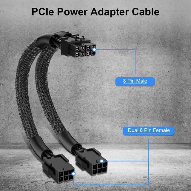 Alt view image 2 of 7 - WRIARICH 1 Pack 9 Inch Braided Dual 6 Pin Female to 8 Pin Male PCIe GPU Power Adapter Cable