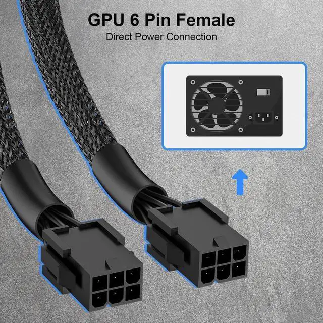 Alt view image 6 of 7 - WRIARICH 1 Pack 9 Inch Braided Dual 6 Pin Female to 8 Pin Male PCIe GPU Power Adapter Cable