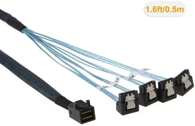 Alt view image 2 of 4 - WRIARICH 0.5M Mini SAS SFF-8643 to 4 SATA Angled Cable, SFF-8643 Host to 4 SATA Hard Drive Cable 1.6FT