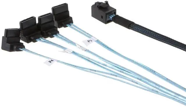 Alt view image 4 of 4 - WRIARICH 0.5M Mini SAS SFF-8643 to 4 SATA Angled Cable, SFF-8643 Host to 4 SATA Hard Drive Cable 1.6FT