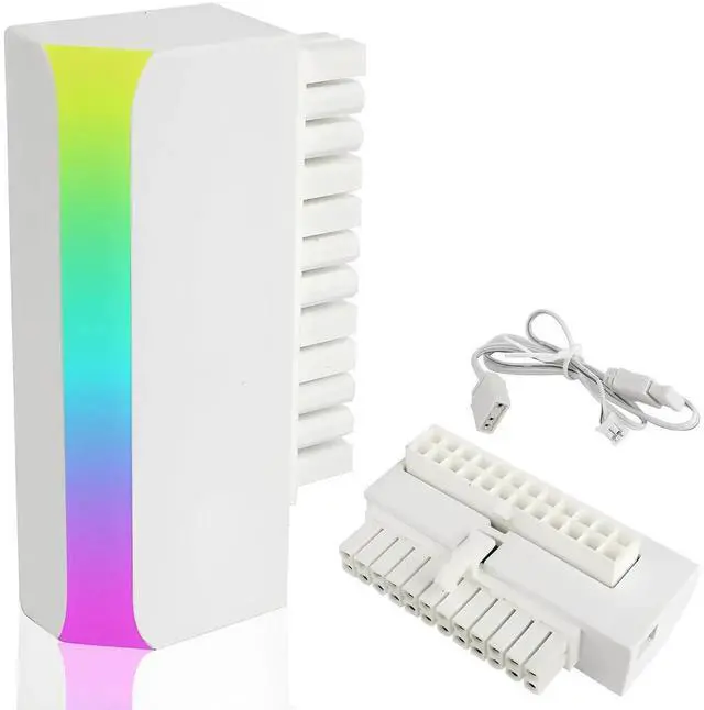 Main image of WRIARICH White ATX 24Pin 90 Degree Power Adapter with 5V 3Pin ARGB, Male to Female Connector for Motherboard & PSU