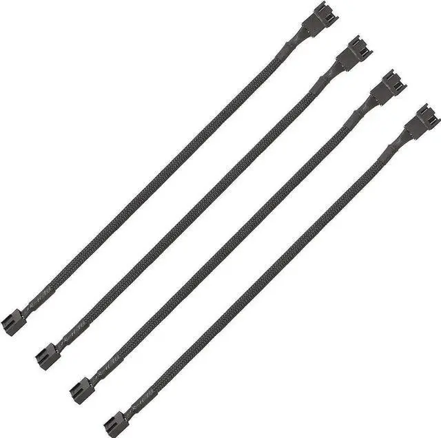 Main image of WRIARICH 4 Pack 10.5 Inch Black Nylon Braided PWM Fan Extension Cables, Compatible with 3-Pin & 4-Pin ATX PC Case Cooling Fans