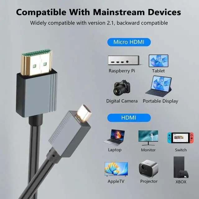 Alt view image 4 of 7 - WRIARICH 3FT/0.9M Coiled Micro HDMI to HDMI 2.1 Cable, 48Gbps High Speed Support 8K, 4K, 3D & Dynamic HDR for Camera, Laptop, Monitor