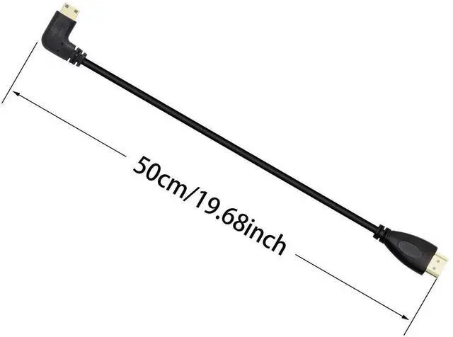Alt view image 2 of 6 - WRIARICH 50cm (19.6 Inch) Left Angle Mini HDMI Male to Standard HDMI Male High Speed Cable, Gold-Plated Contacts, Black
