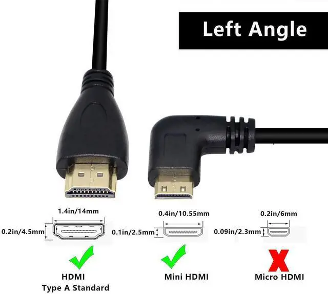 Alt view image 3 of 6 - WRIARICH 50cm (19.6 Inch) Left Angle Mini HDMI Male to Standard HDMI Male High Speed Cable, Gold-Plated Contacts, Black
