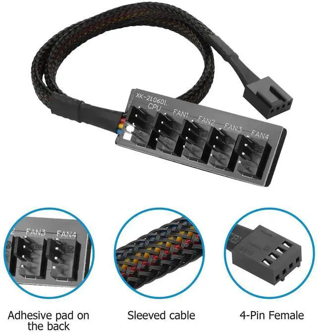 Alt view image 4 of 6 - WRIARICH 2 Pack 1 to 5 Way 4Pin PWM Fan Splitter Cable, Extension Cord for 3Pin/4Pin PC CPU & Case Cooling Fans