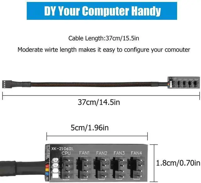 Alt view image 6 of 6 - WRIARICH 2 Pack 1 to 5 Way 4Pin PWM Fan Splitter Cable, Extension Cord for 3Pin/4Pin PC CPU & Case Cooling Fans
