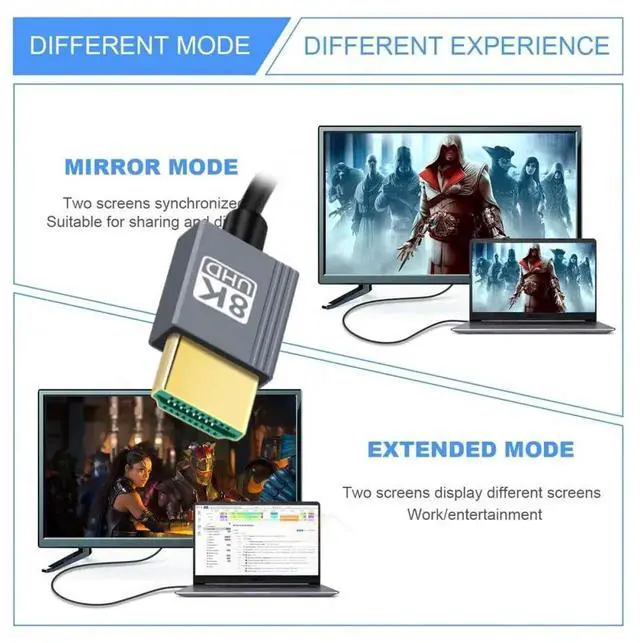 Alt view image 7 of 7 - WRIARICH 100cm Coiled Stretch HDMI 2.1 Male to Male Cable, Supports 8K@60Hz for HDTV, Laptops & Monitors
