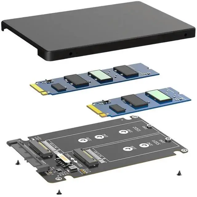 Alt view image 4 of 4 - WRIARICH Dual B Key M.2 NGFF SSD to 2.5" SATA III Adapter, 6Gbps Dual M.2 SATA Converter with Enclosure, Driver-Free