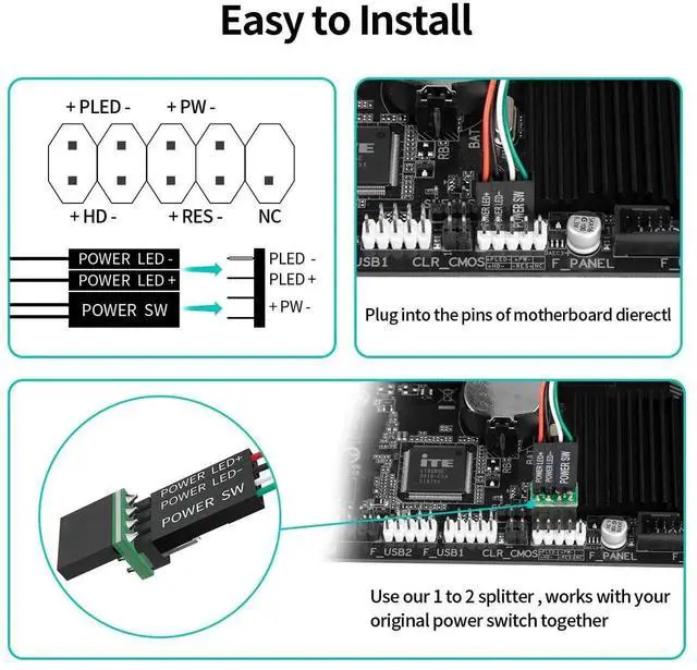 Alt view image 5 of 6 - WRIARICH Desktop PC External Power Switch, Motherboard Power Button Extension Cord with LED Indicator