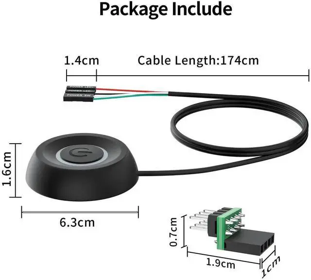 Alt view image 6 of 6 - WRIARICH Desktop PC External Power Switch, Motherboard Power Button Extension Cord with LED Indicator