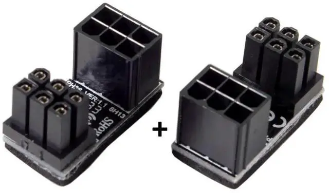 Main image of WRIARICH 2 Pack 180 Degree Angled ATX 6Pin Male to Female GPU Power Adapter Connector, Graphics Card Right Angle Power Turn Plug