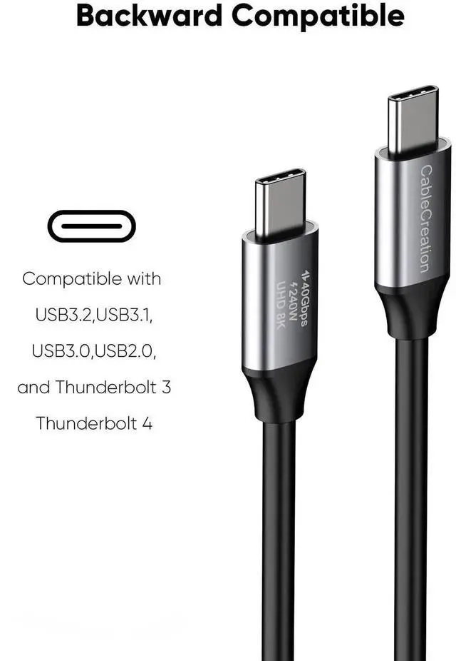 Alt view image 6 of 7 - WRIARICH 3.3FT USB4 Thunderbolt 4 Cable, 40Gbps Data, 240W Charging, 8K@60Hz Video, USB-C Cable Compatible with Thunderbolt 3/4