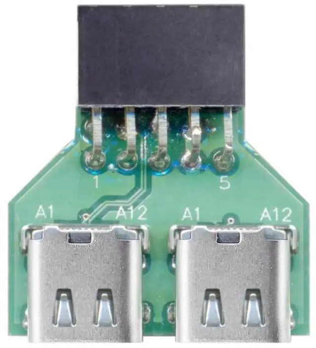 Main image of WRIARICH Dual Port USB 3.1 Type-C Female to Motherboard 9Pin 10Pin USB Header Adapter PCBA, 480Mbps USB 2.0 Internal Front Panel Connector for DIY PC Case