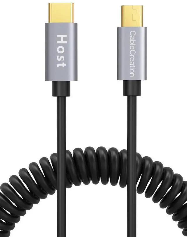 Main image of WRIARICH 4FT/1.2M Coiled USB-C to Micro USB OTG Cable, 480Mbps Charging & Data Cord, Black