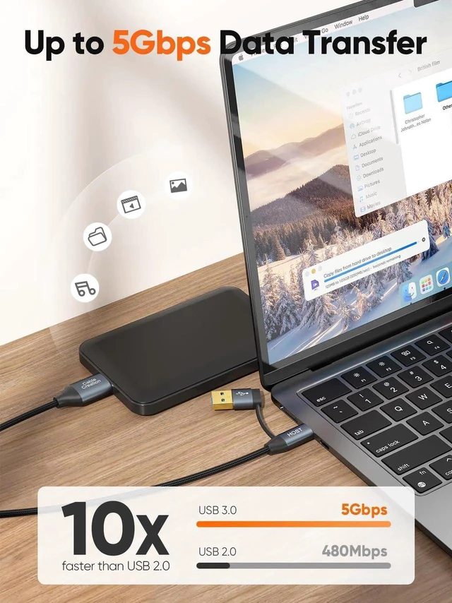 Alt view image 4 of 7 - WRIARICH 1FT Grey USB 3.0 Multi-Function Cable, USB-A & USB-C Male to Micro-B Male 5Gbps Data Cord for External HDD, Camera & iPhone 15 Series
