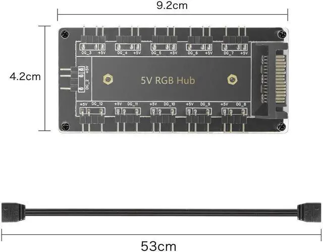Alt view image 5 of 7 - WRIARICH 10-Port 3Pin 5V RGB LED Splitter Hub with 50CM Extension Cable